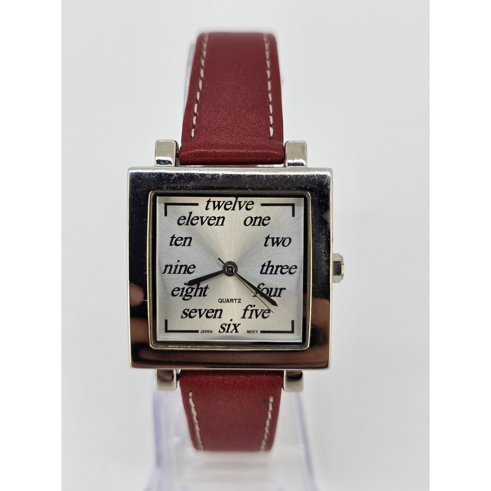 Women's Analog Watch 30MM Gray Dial Red Leather Bands NEW Battery